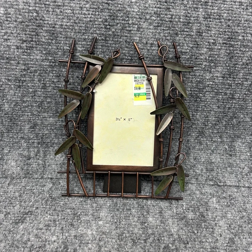 Bamboo Leaf Metal Picture Frame Bronze Green Asian Style 3.5x5 Tabletop Decor